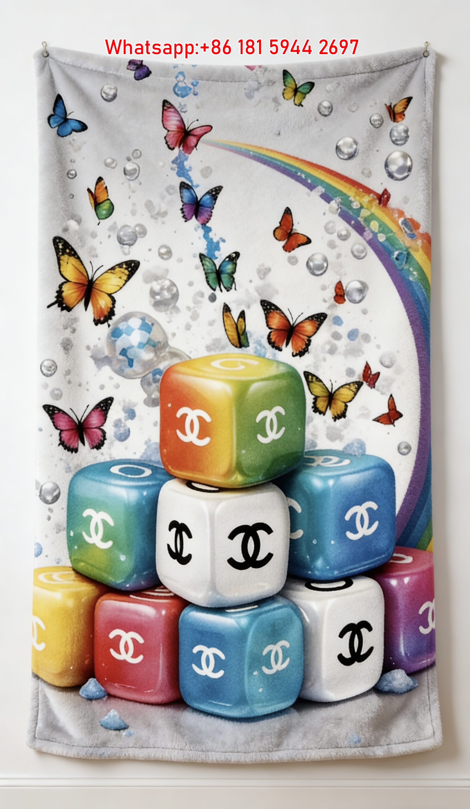 Chanel Inspired Colorful Dice & Butterfly Flannel Throw Blanket IMG_7354